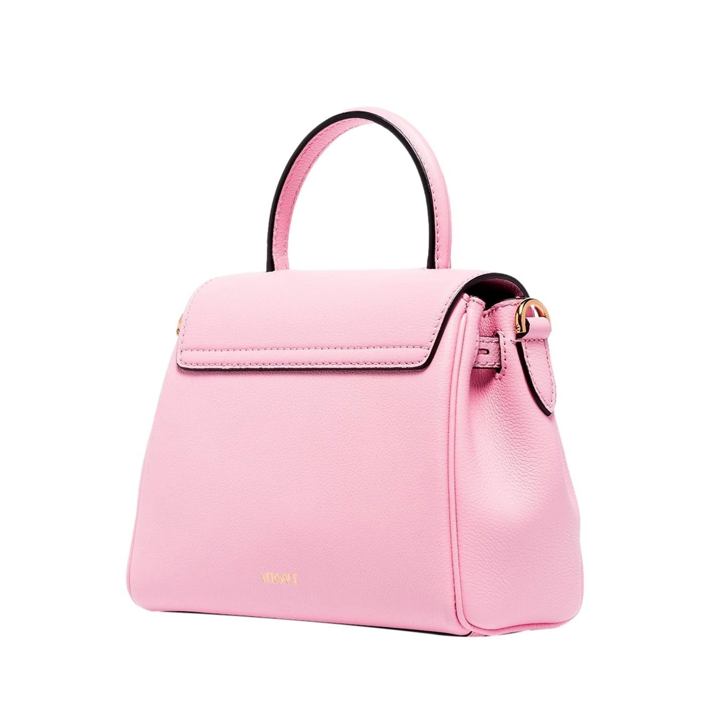 Versace La Medusa Pink Pebbled Leather Top Handle Bag