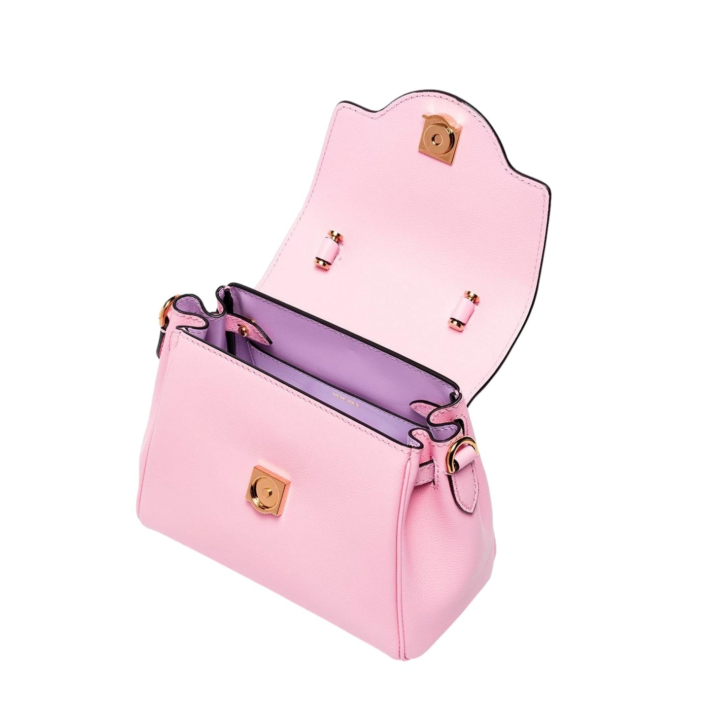 Versace La Medusa Pink Pebbled Leather Top Handle Bag