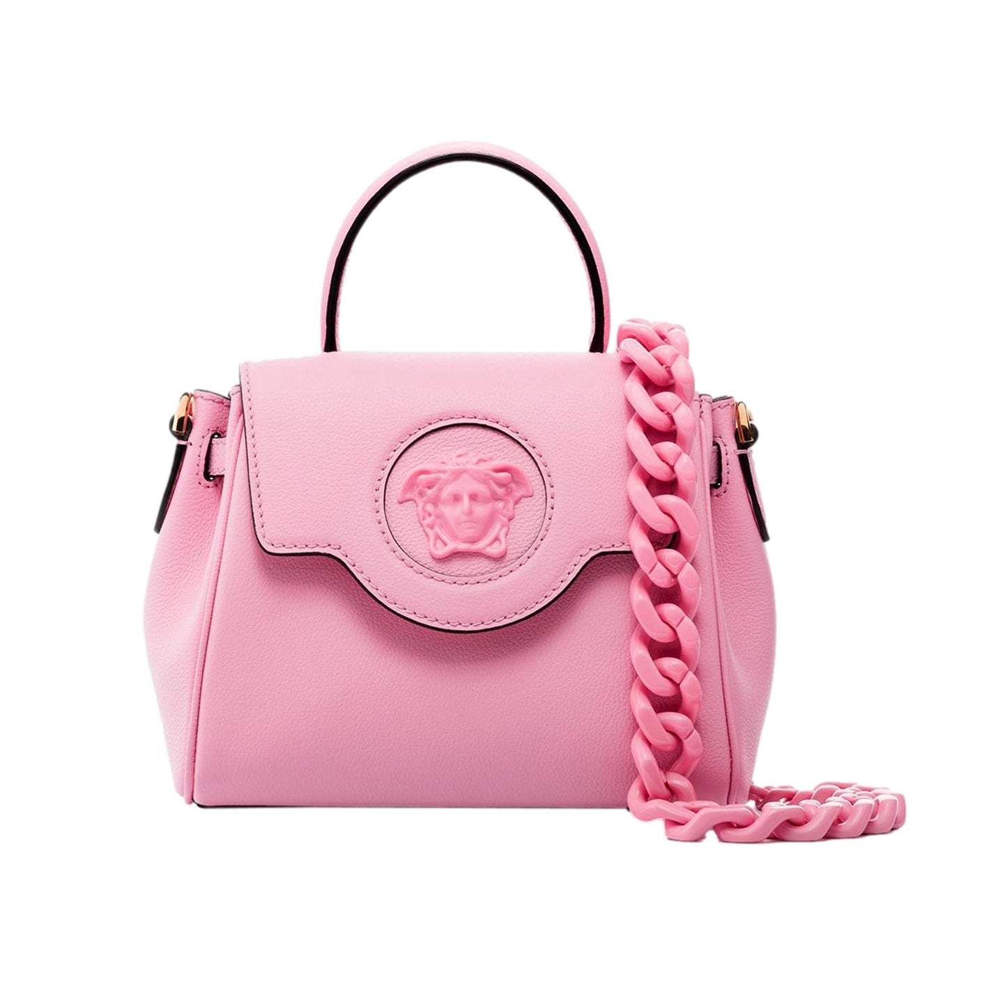 Versace La Medusa Pink Pebbled Leather Top Handle Bag