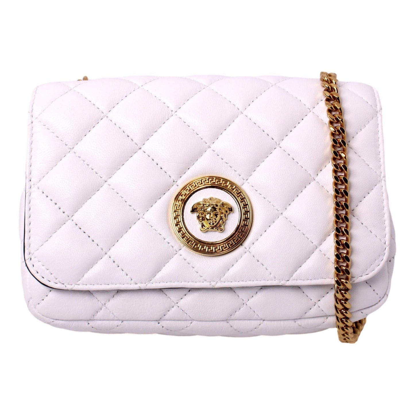 Versace La Medusa Quilted White Lambskin Leather Crossbody Shoulder Bag