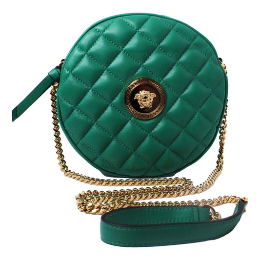 Versace La Medusa Round Quilted Leather Green Shoulder Bag 1002866