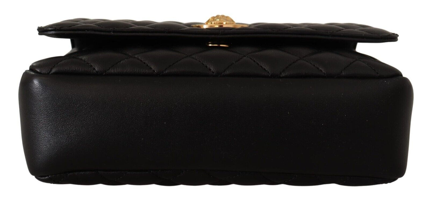 Versace La Medusa Nappa Quilted Black Leather Large Shoulder Bag