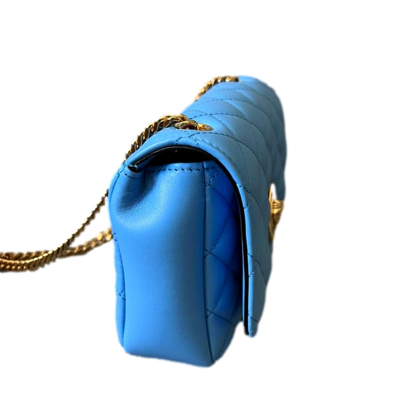 Versace Medusa Nappa Quilted Blue Leather Chain Crossbody