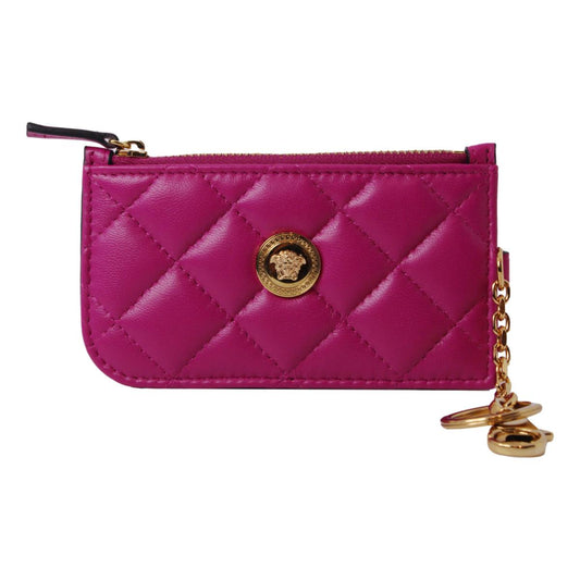 Versace Medusa Quilted Pink Lambskin Leather Card Case Keychain