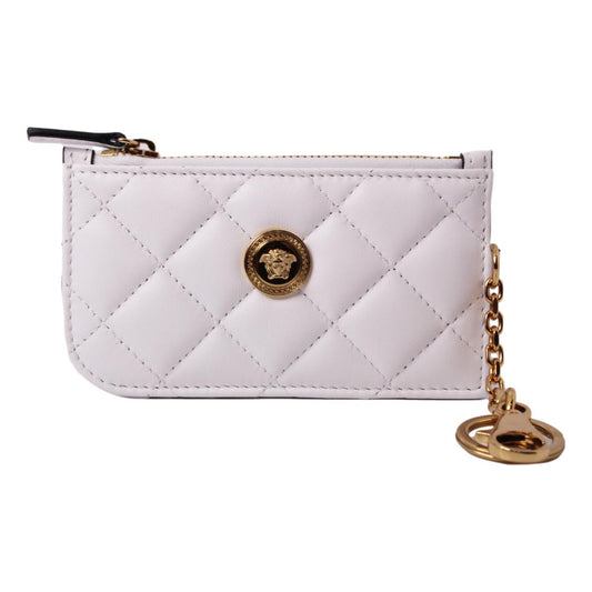 Versace Medusa Quilted White Lambskin Leather Card Case Keychain