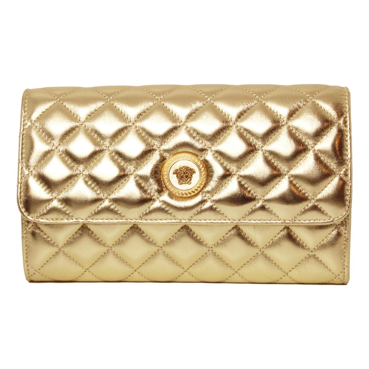 Versace Metallic Gold Leather Medusa Chain Wallet Bag DBSI159S