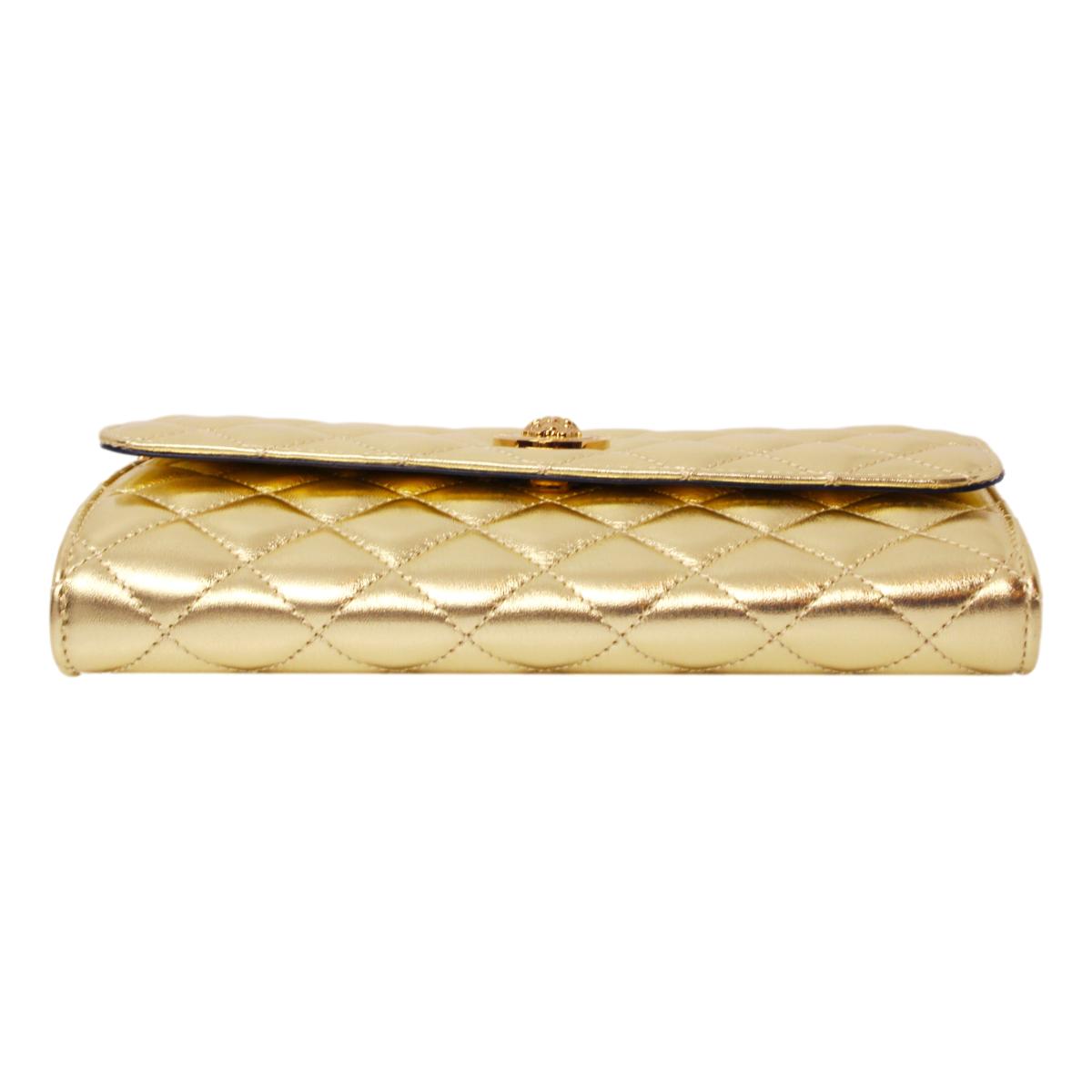 Versace Metallic Gold Leather Medusa Chain Wallet Bag DBSI159S