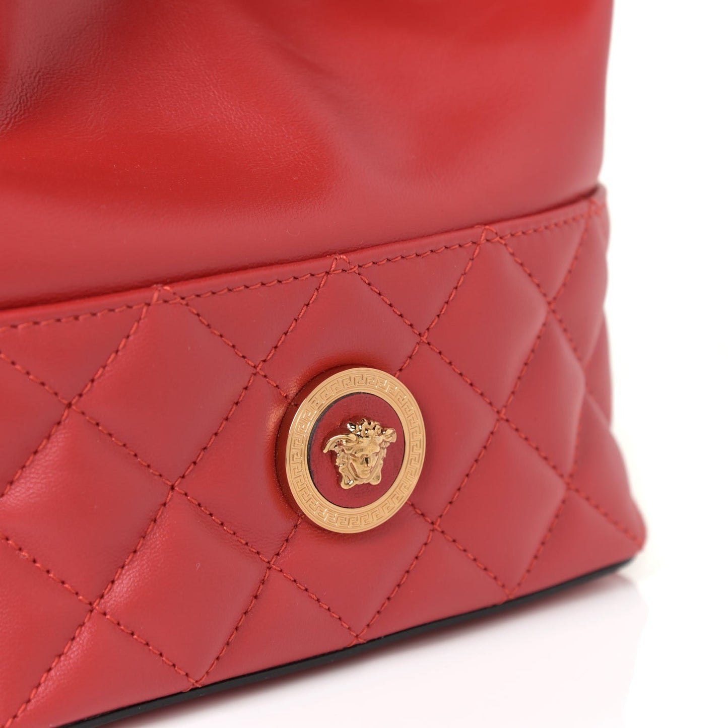 Versace Red Leather Medusa Quilted Drawstring Bucket Bag DBFI173S