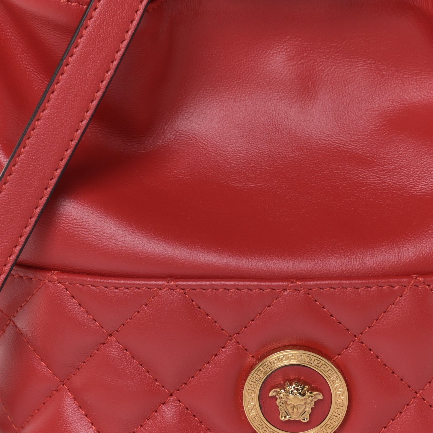 Versace Red Leather Medusa Quilted Drawstring Bucket Bag DBFI173S