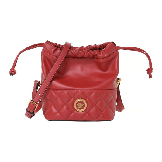 Versace Red Leather Medusa Quilted Drawstring Bucket Bag DBFI173S