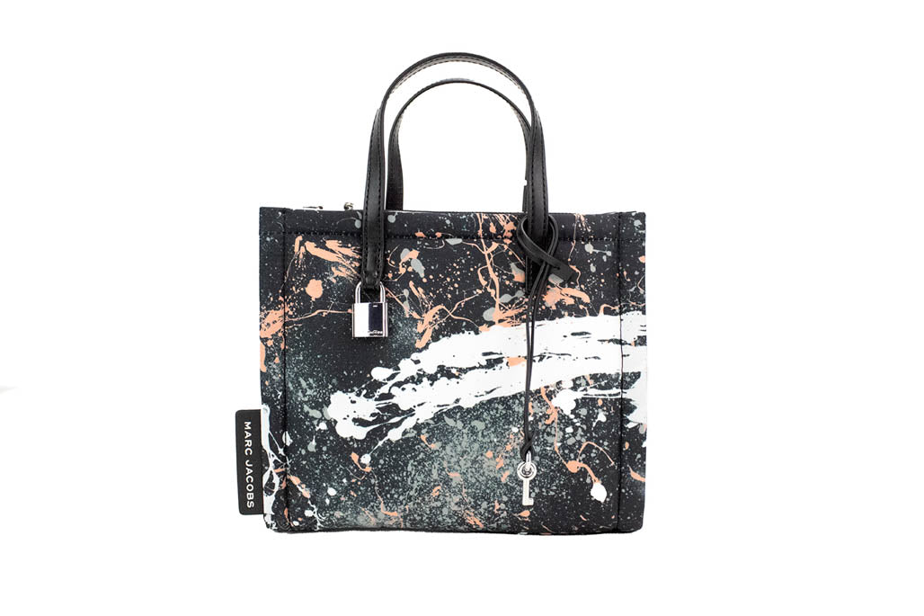 Marc Jacobs Mini Black Multi Splatter Paint Print Nylon Crossbody Tote Handbag