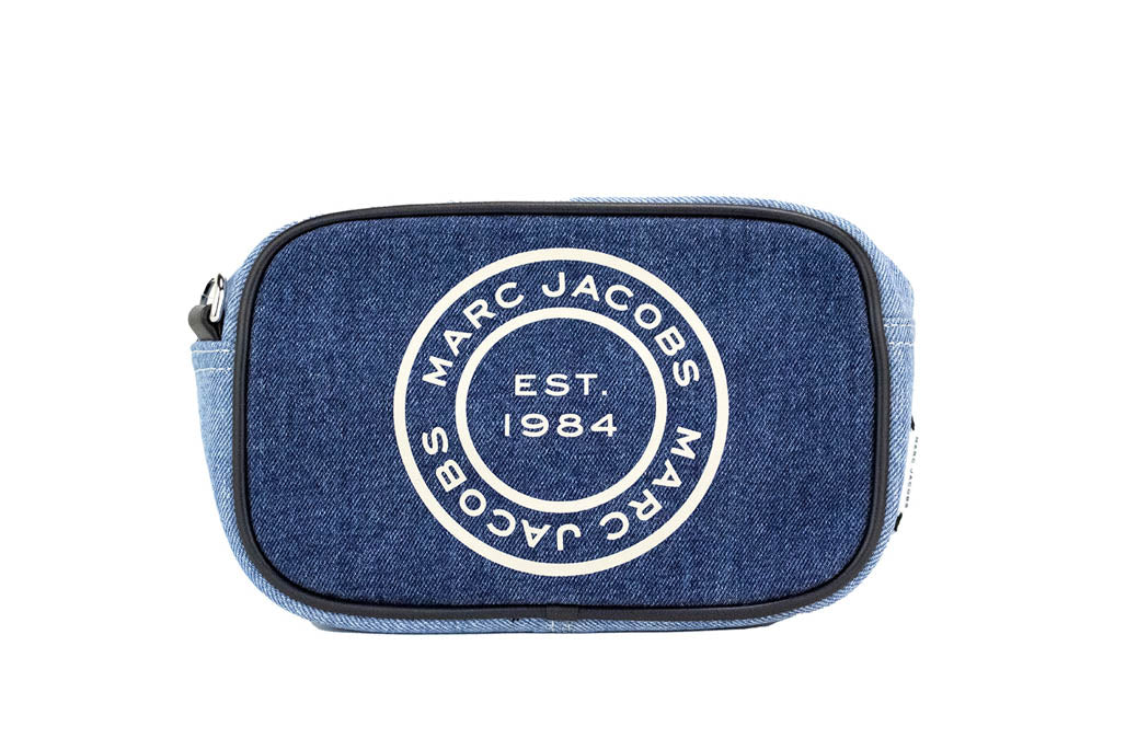 Marc Jacobs Signet Flash Medium Blue Denim Fabric Camera Bag Crossbody Handbag