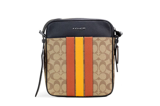 Coach (CB907) Hudson 21 Khaki/Terracotta Signature Varsity Stripe Coated Canvas Crossbody Bag