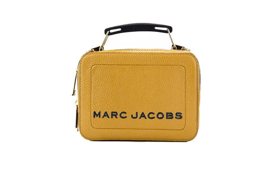 Marc Jacobs The Box Golden Brown Textured Leather Logo Top Handle Crossbody Handbag