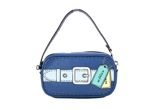 Coach (CH363) Jamie Mini Trompe L'oeil Print Blue Pebbled Leather Wristlet Bag