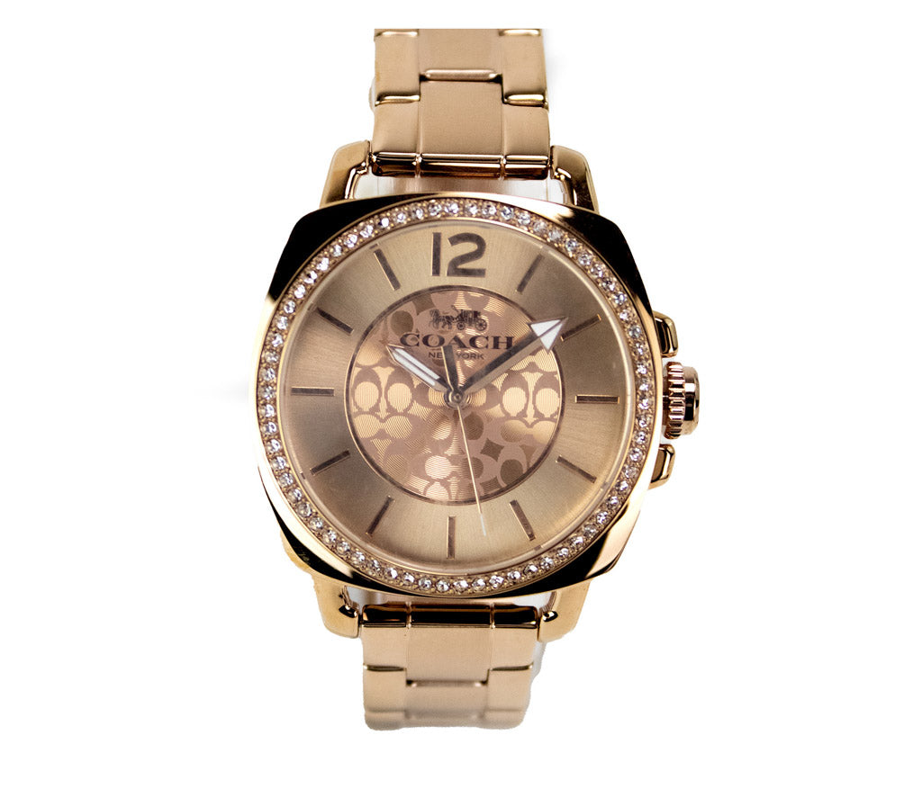 Coach (14503142) Boyfriend Crystal Bezel Logo Dial Rose Gold Toned Wrist Watch