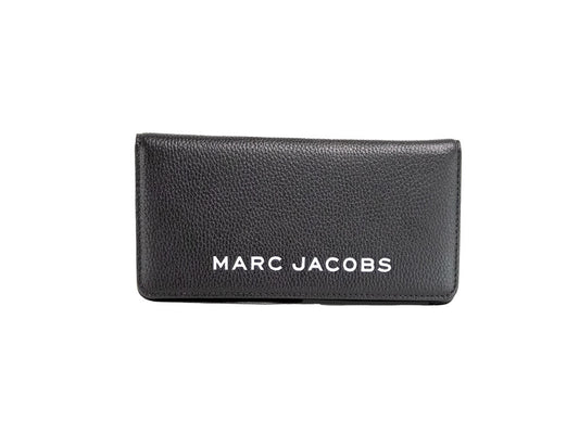 Marc Jacobs Slim Black Pebbled Leather Open Face Snap Clutch Wallet