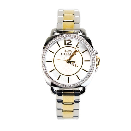 Coach (14503143) Boyfriend Crystal Bezel Logo Dial Silver and Gold Toned Watch