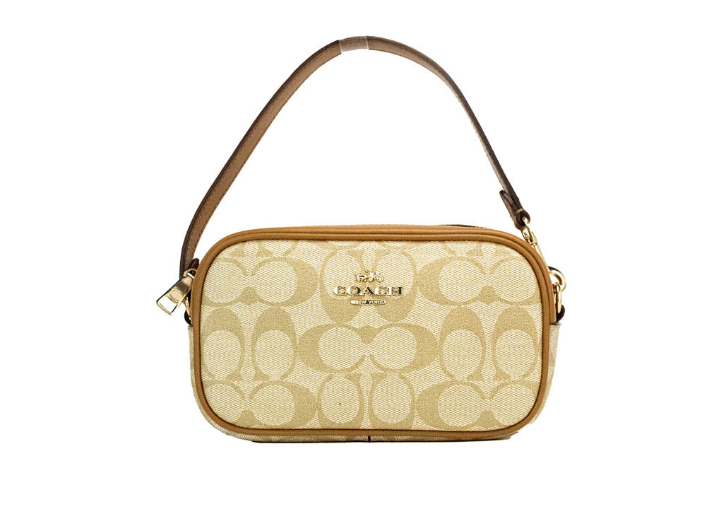 Coach (CA718) Jamie Mini Light Khaki Saddle Signature Coated Canvas Wristlet Bag