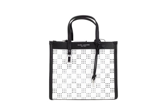 Marc Jacobs Mini Grind Cotton Multi Perforated Leather Crossbody Tote Handbag Purse