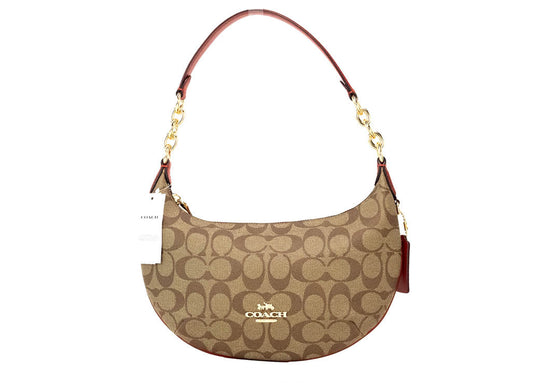 Coach (CE620) Payton Small Khaki Red Signature Coated Canvas Hobo Shoulder Bag