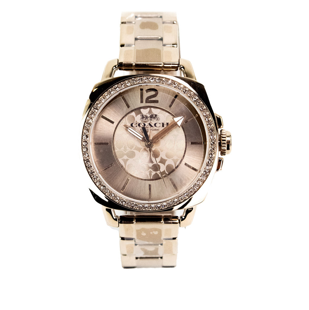 Coach (14503854) Boyfriend Crystal Bezel Logo Dial Champagne Gold Toned Watch