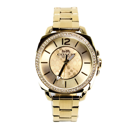 Coach (14503141) Boyfriend Crystal Bezel Logo Dial Yellow Gold Toned Wrist Watch