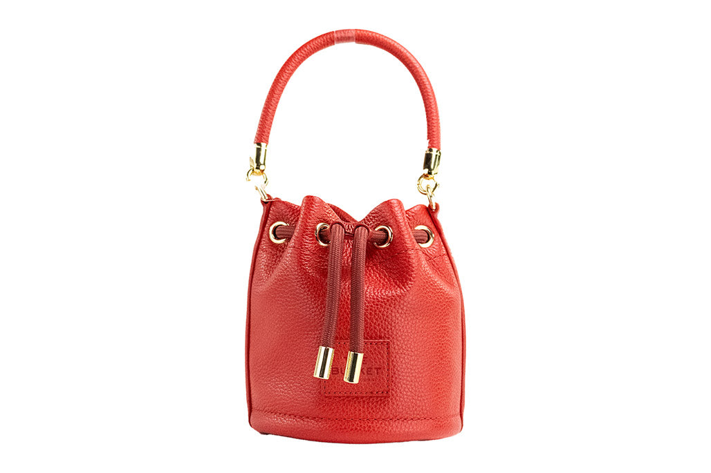 Marc Jacobs The Micro Bucket True Red Leather Top Handle Bucket Crossbody Bag