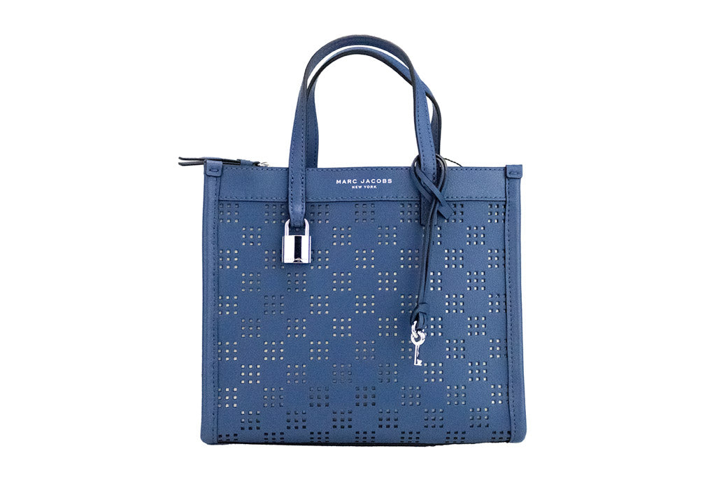 Marc Jacobs Mini Grind Blue Sea Perforated Leather Crossbody Tote Handbag Purse