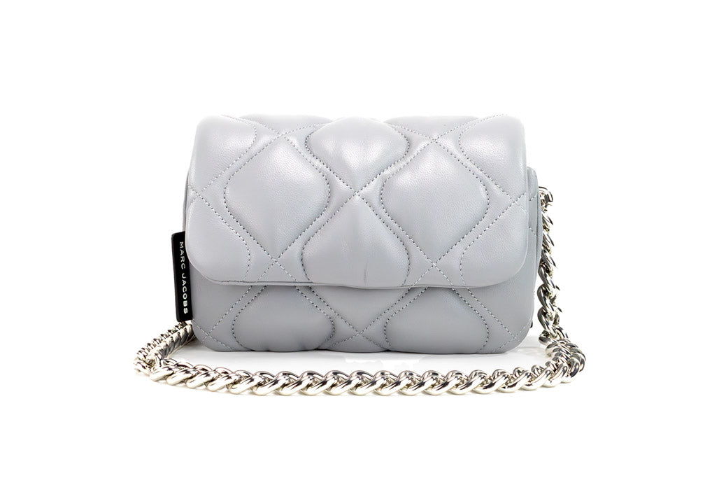 Marc Jacobs Small Rock Grey Quilted Smooth Leather Shoulder Crossbody Handbag